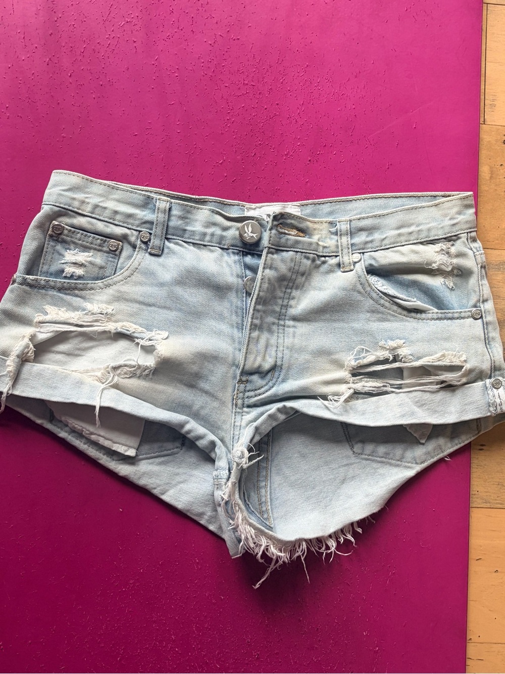 One Teaspoon Pale Blue Distressed Denim Cutoff Shorts